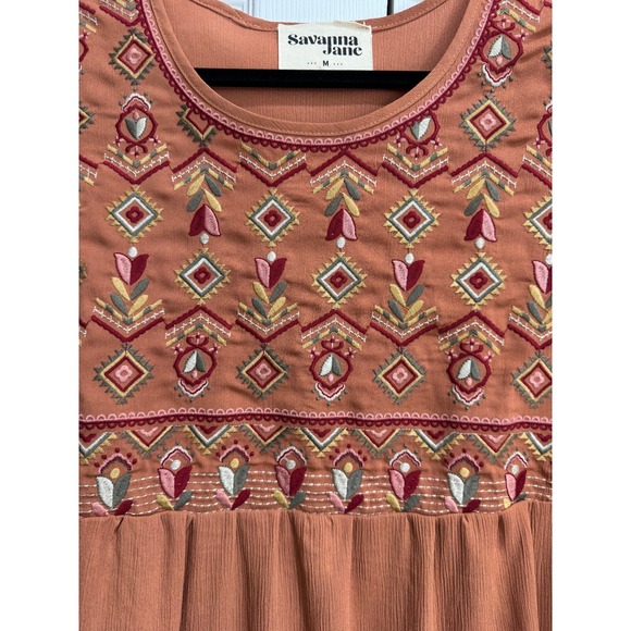 Savanna Jane Babydoll Embroidered Top Women Medium Orange Preppy 100% Polyester - Picture 3 of 8